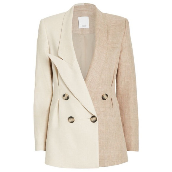 Acler Belvue Linen Blazer Jacket Double Breasted Two Tone Color Block Tan 8 NWOT - Picture 3 of 14